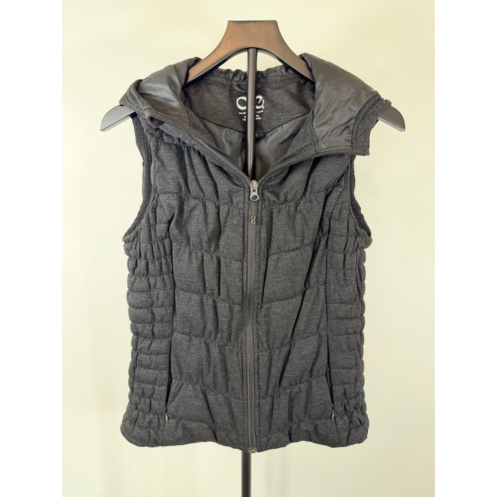 BE BY BLANC NOIR Womens Gray Quilted Hooded Puffer Vest Size Small Full Zip